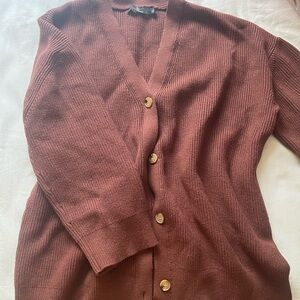 Rust Brown V-Neck Button Cardigan Sweater -
